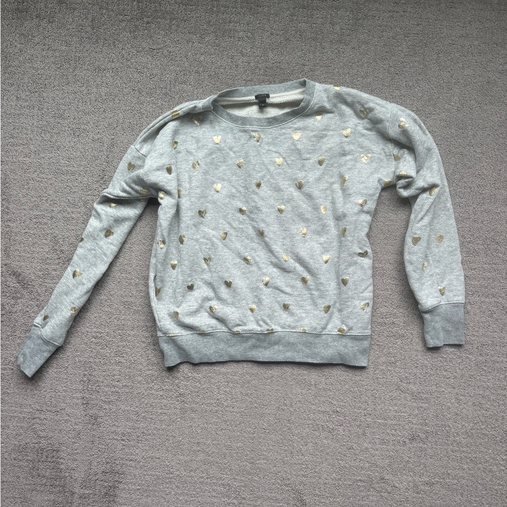J. crew gray pullover Crewneck sweatshirt with gold hearts S - Picture 2 of 5